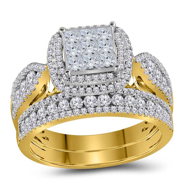 Princess Diamond Bridal Wedding Ring Band Set 1-1/2 Cttw 14kt Yellow Gold