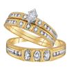 Image 1 : His Hers Marquise Diamond Solitaire Matching Wedding Set 1/4 Cttw 10kt Yellow Gold