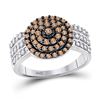 Image 1 : Brown Diamond Concentric Cluster Ring 3/4 Cttw 10kt White Gold