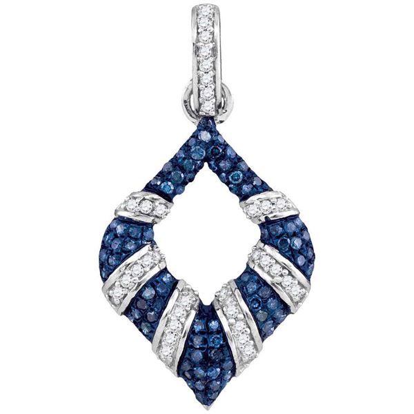 Blue Color Enhanced Diamond Tapered Fashion Pendant 1/3 Cttw 10kt White Gold