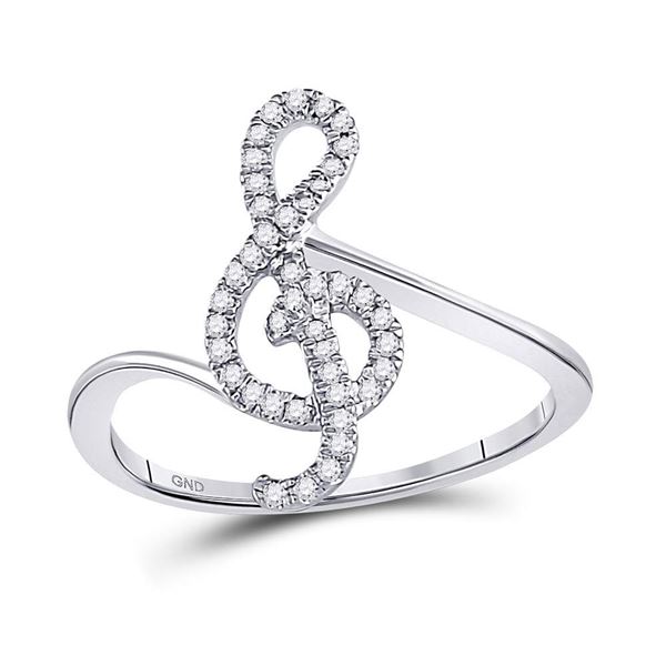 Diamond Treble Clef Music Note Fashion Ring 1/6 Cttw 10kt White Gold