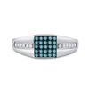 Image 2 : Mens Blue Color Enhanced Diamond Square Cluster Ring 1/2 Cttw 10kt White Gold