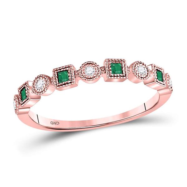 Princess Emerald Diamond Square Dot Stackable Band Ring 1/8 Cttw 10kt Rose Gold