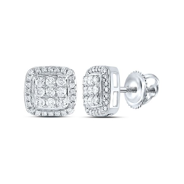 Diamond Square Cluster Earrings 1/2 Cttw 10kt White Gold