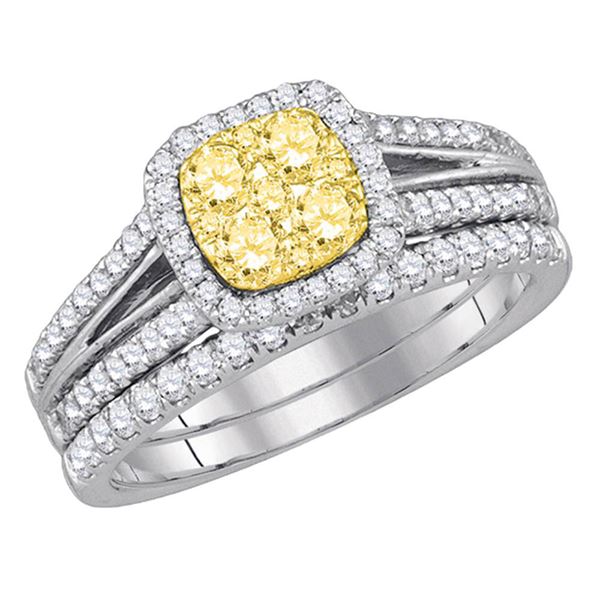 Yellow Diamond Bridal Wedding Ring Band Set 1 Cttw 14kt White Gold