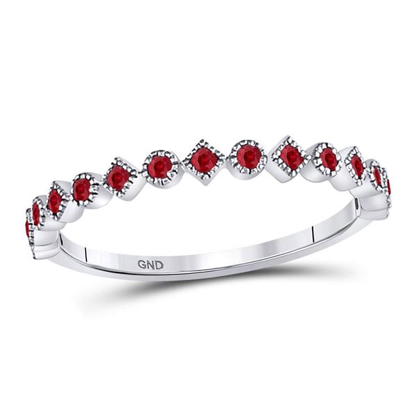 Ruby Square Dot Stackable Band Ring 1/5 Cttw 10kt White Gold