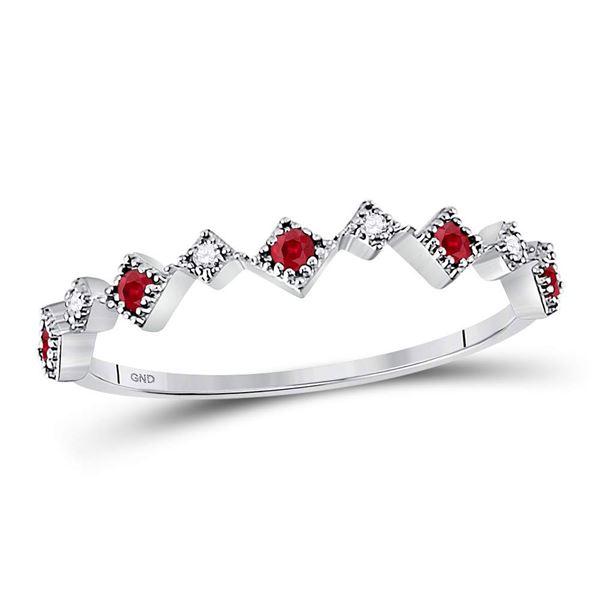Ruby Diamond Milgrain Square Stackable Band Ring 1/8 Cttw 10kt White Gold