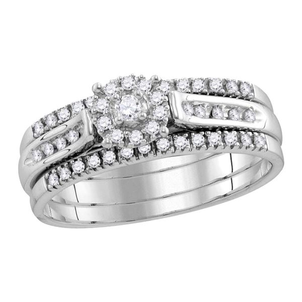 Diamond 3-Piece Bridal Wedding Ring Band Set 1/4 Cttw 14kt White Gold