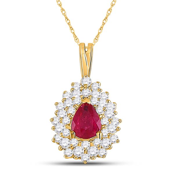 Pear Ruby Diamond Solitaire Pendant 3/4 Cttw 14kt Yellow Gold