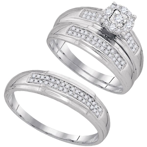 His Hers Diamond Solitaire Matching Wedding Set 1/3 Cttw 10kt White Gold