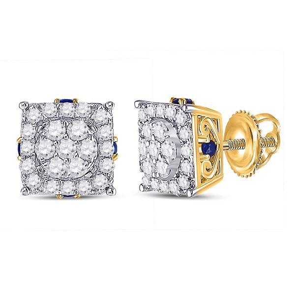 Diamond Square Cluster Earrings 1/2 Cttw 14kt Yellow Gold