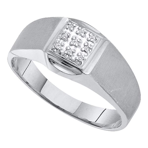Mens Diamond Brushed Cluster Ring .03 Cttw 10kt White Gold