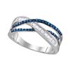 Image 1 : Blue Color Enhanced Diamond Crossover Fashion Ring 1/3 Cttw Sterling Silver