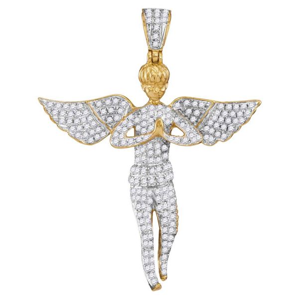 Mens Diamond Angel Wings Cherub Charm Pendant 1 Cttw 10kt Yellow Gold