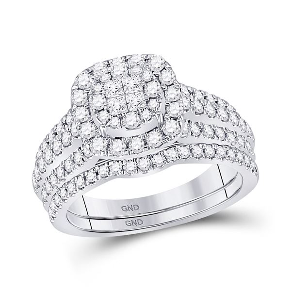 Princess Diamond Bridal Wedding Ring Band Set 1 Cttw 14kt White Gold