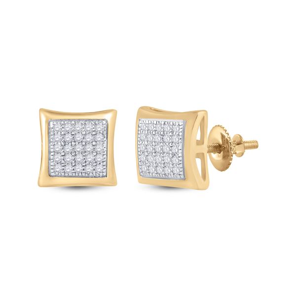 Mens Diamond Kite Square Earrings 1/6 Cttw 10kt Yellow Gold