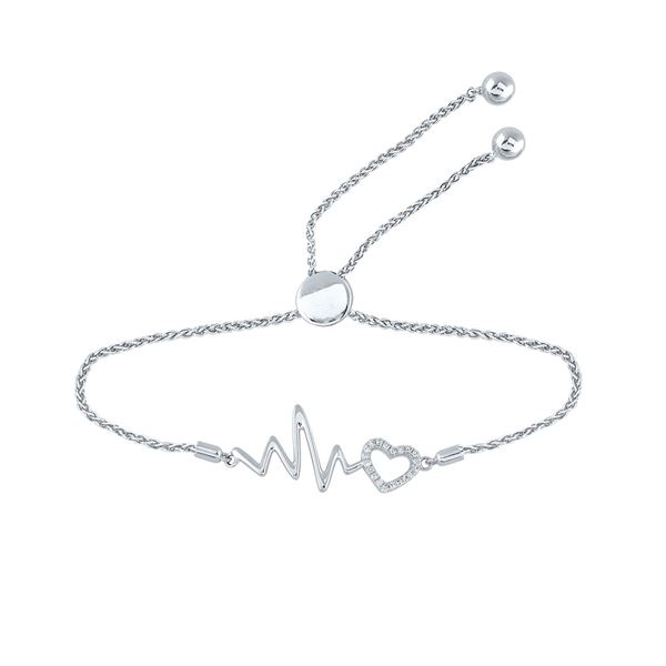 Diamond Heart Heartbeat Bolo Bracelet 1/8 Cttw Sterling Silver