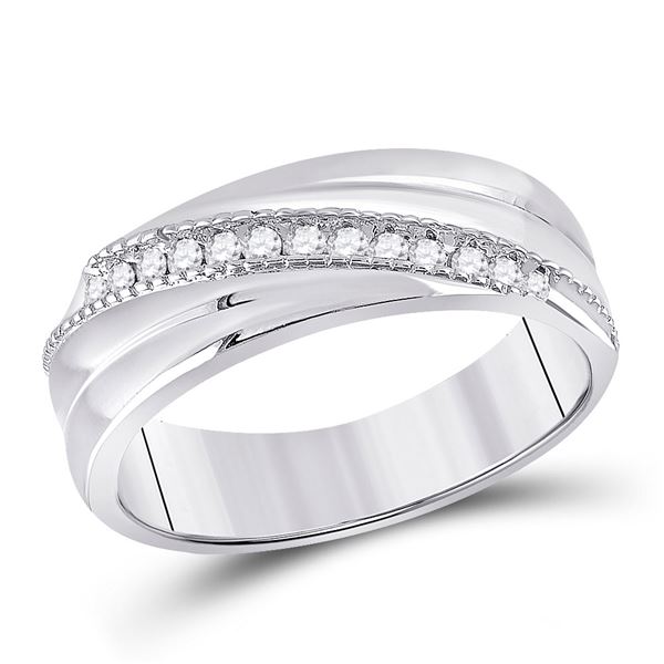 Sterling Silver Mens Diamond Wedding Diagonal Row Band Ring 1/5 Cttw Sterling Silver