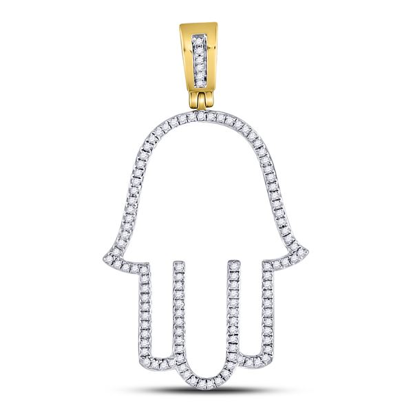 Mens Diamond Hamsa Fatima Hand Charm Pendant 1/3 Cttw 10kt Yellow Gold