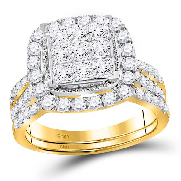 Princess Diamond Halo Bridal Wedding Ring Band Set 1-3/4 Cttw 14kt Yellow Gold