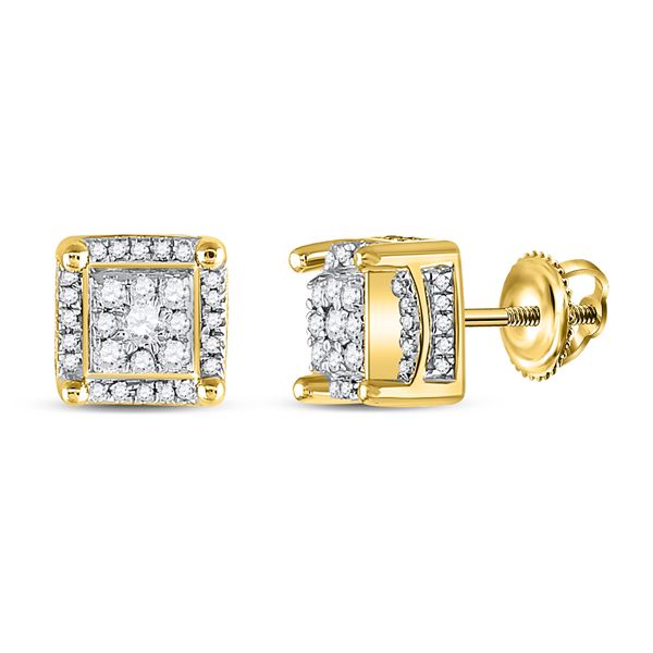 Mens Diamond Fashion Cluster Earrings 1/2 Cttw 10kt Yellow Gold