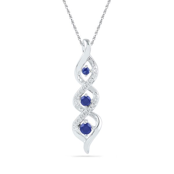 Lab-Created Blue Sapphire Cascading 3-stone Pendant 1/3 Cttw 10kt White Gold