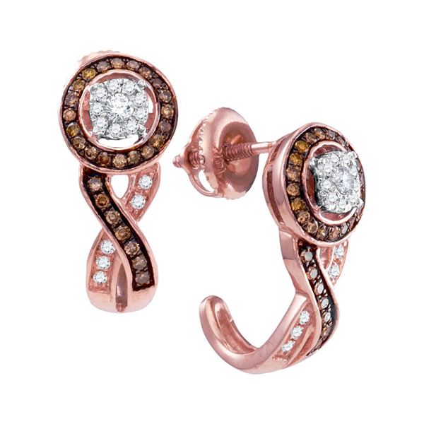 Brown Diamond Cluster J Hoop Earrings 3/8 Cttw 10kt Rose Gold