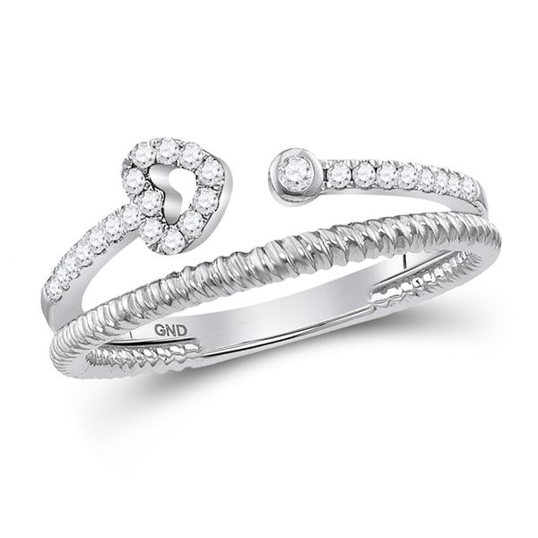 Diamond Heart Stackable Band Ring 1/6 Cttw 10kt White Gold