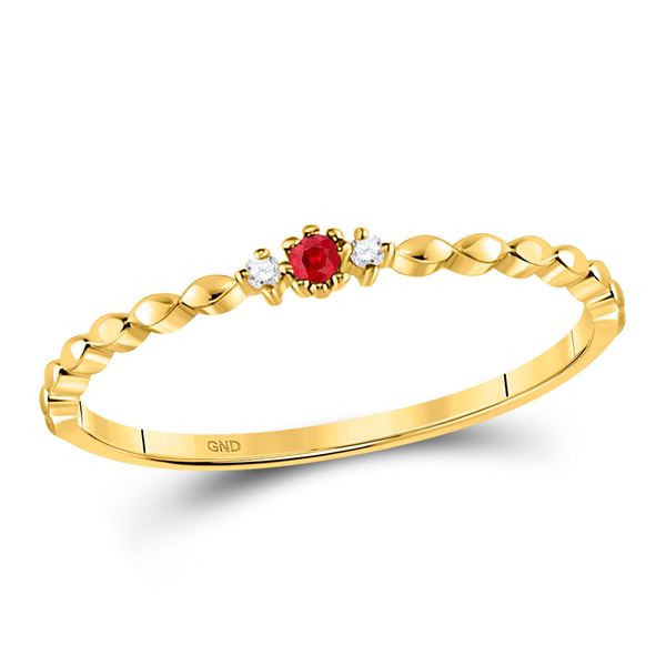 Ruby Diamond Stackable Band Ring .03 Cttw 10kt Yellow Gold