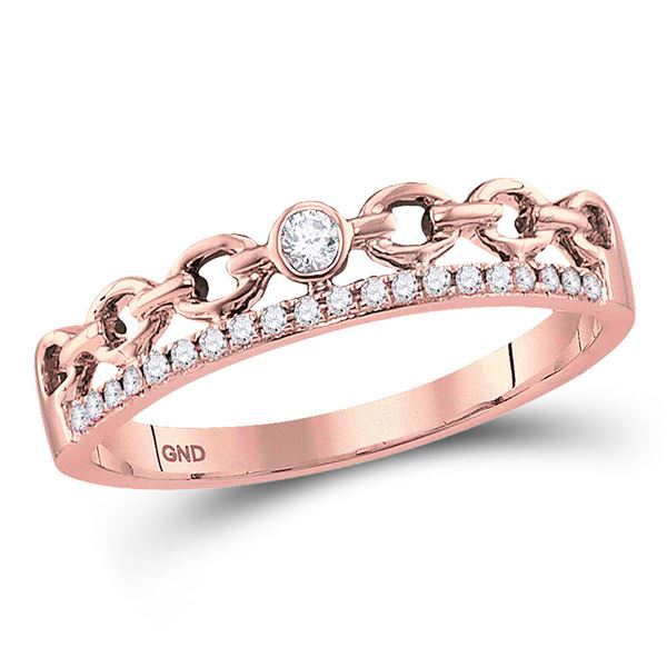 Diamond Rolo Link Stackable Band Ring 1/12 Cttw 10kt Rose Gold