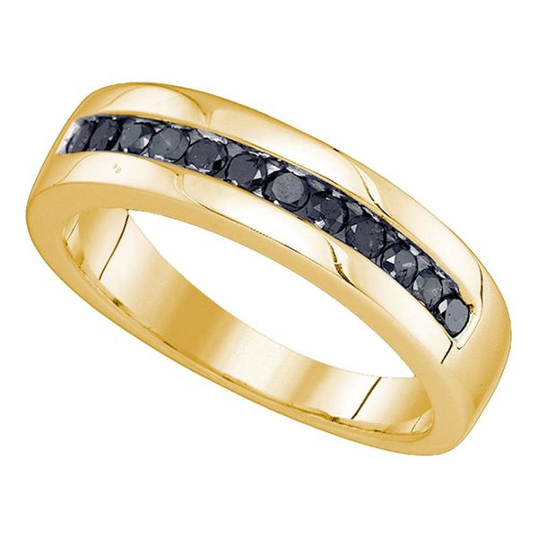 Mens Black Color Enhanced Diamond Wedding Band Ring 1/2 Cttw 10kt Yellow Gold