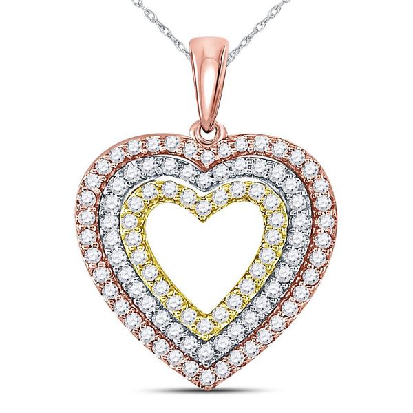 Diamond Triple Heart Pendant 1/2 Cttw 10kt Tri-Tone Gold