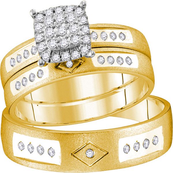 His Hers Diamond Cluster Matching Wedding Set 1/4 Cttw 14kt Yellow Gold