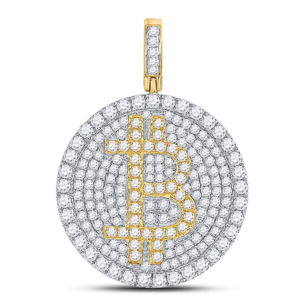 Mens Diamond Bitcoin Circle Charm Pendant 2-1/2 Cttw 10kt Yellow Gold