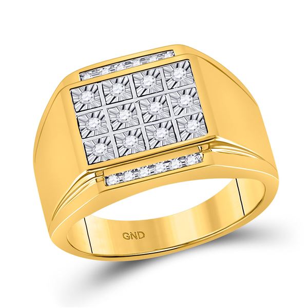 Mens Diamond Square Cluster Ring 1/4 Cttw 10kt Yellow Gold