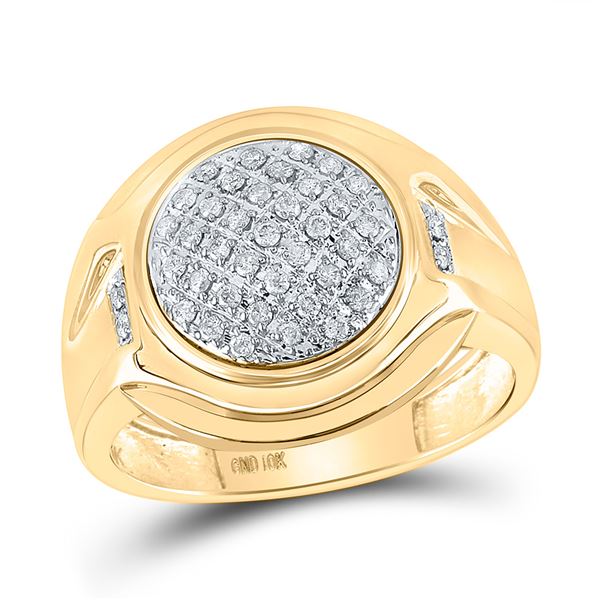 Mens Diamond Circle Cluster Ring 1/3 Cttw 10kt Yellow Gold