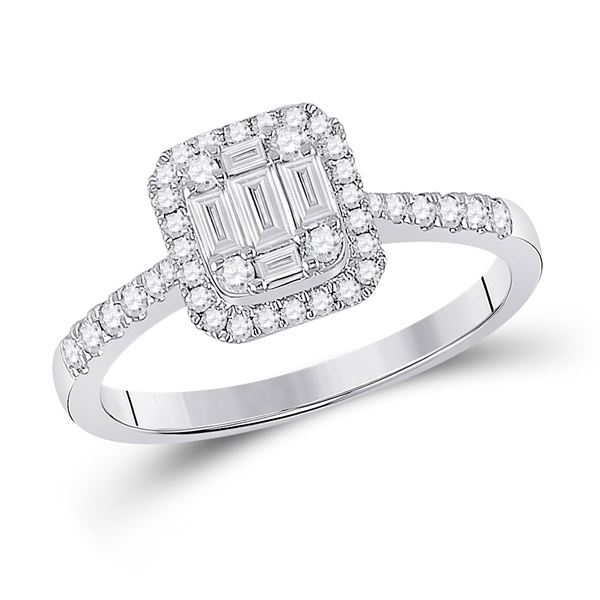 Baguette Diamond Square Cluster Ring 1/2 Cttw 14kt White Gold