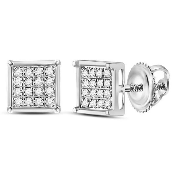 Diamond Square Cluster Earrings 1/10 Cttw Sterling Silver