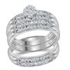 Image 1 : His Hers Diamond Cluster Matching Wedding Set 5/8 Cttw 10kt White Gold