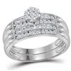 Image 2 : His Hers Diamond Cluster Matching Wedding Set 5/8 Cttw 10kt White Gold