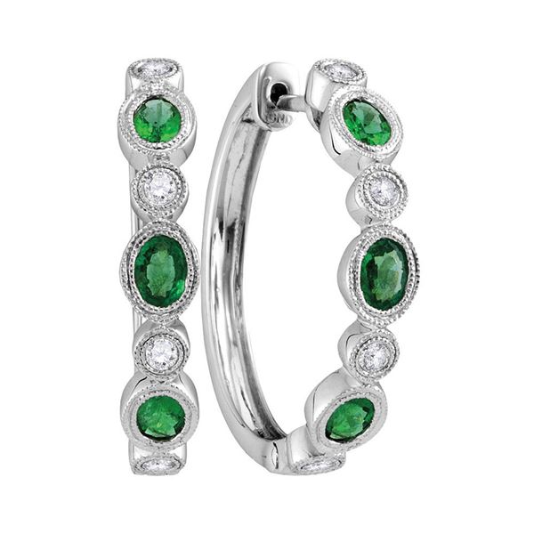 Oval Emerald Diamond Hoop Earrings 1 Cttw 18kt White Gold