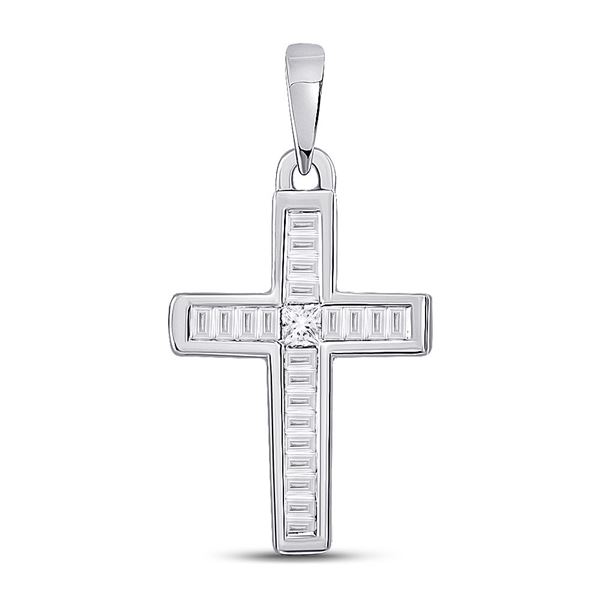 Princess Diamond Cross Pendant 1/8 Cttw 10kt White Gold