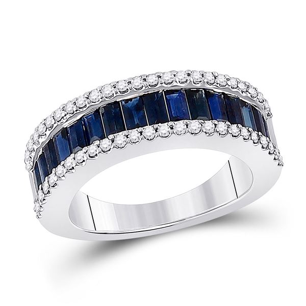 Baguette Blue Sapphire Anniversary Ring 2-1/2 Cttw 14kt White Gold