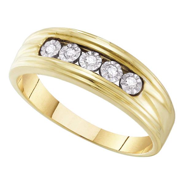 Mens Diamond Wedding 5-Stone Band Ring 1/10 Cttw 10kt Yellow Gold