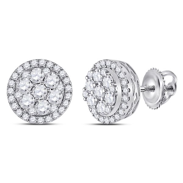 Diamond Flower Halo Cluster Earrings 7/8 Cttw 14kt White Gold