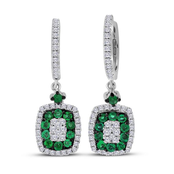 Emerald Diamond Dangle Earrings 1-1/4 Cttw 18kt White Gold