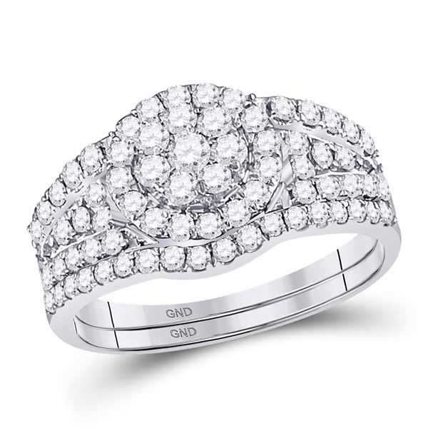 Diamond Cluster Bridal Wedding Ring Band Set 1 Cttw 14kt White Gold