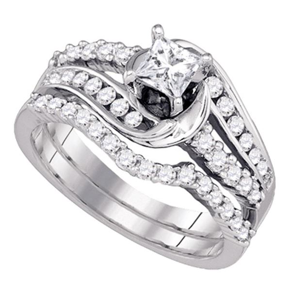 Princess Diamond Bridal Wedding Ring Band Set 1 Cttw 14kt White Gold