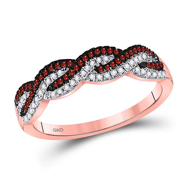 Red Color Enhanced Diamond Woven Double Row Band 1/4 Cttw 10kt Rose Gold