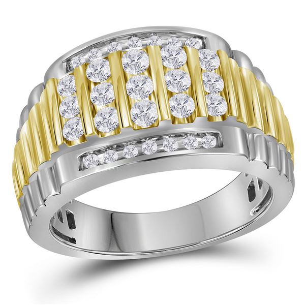 Mens Diamond Cluster Ring Band 1 Cttw 14kt Two-tone White Gold